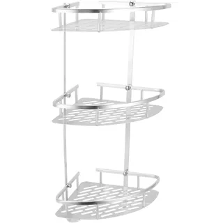 Duschablage Ohne Bohren, 3 Etagen Edelstahl Wandmontiertes Dusch Organizer Aufbewahrungsregal, Badregal Ohne Bohren für Küche Bad Duschkorb zum Hängen - Silber