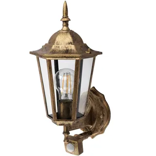 Lumiled Außenwandleuchte mit Bewegungsmelder Vintage 230V Wandlampe Außenlampe Wandleuchte Aluminium Patina Glas IP44 Wasserdicht für E27 Leuchtmittel Outdoor Außen Garten Retro Gartenlampe