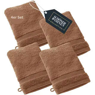 SCHÖNER WOHNEN 4er Set Premium Waschhandschuh Baby 16x21 cm - saugstark - Luxus Waschlappen Braun - 100% Baumwolle - flauschig weich - als Handtuch-Set kombinierbar - Frottee Kinder - Öko-Tex