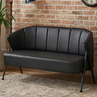 2er-Sofa HWC-P30, Zweisitzer Polster-/Lounge-Sofa Couch Vintage Retro Industrial Metall Kunstleder schwarz - Schwarz