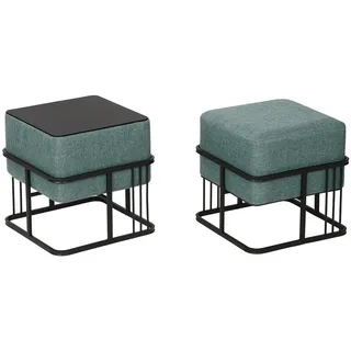 [en.casa] Hocker-Set 2-Tlg. Tas , Grün , Metall , Quadratisch , 38x38x38 cm , Wohnzimmer, Sessel, Hocker & Hockerbänke, Sitzhocker