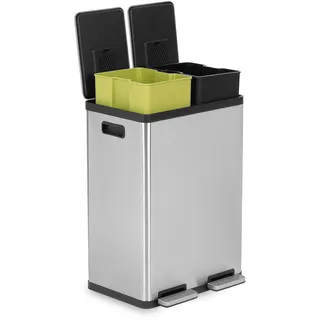 Simpli-Magic Mülleimer mit 2 Fächern, 60 Liter, rechteckig, mit sanft schließendem Deckel, gebürsteter Edelstahl