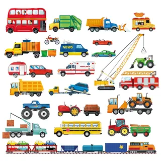 decalmile Wandtattoo Transporte Autos Junge Wandaufkleber Lastwagen Traktor Fahrzeuge Wandsticker Kinderzimmer Babyzimmer Spielzimmer Wanddeko