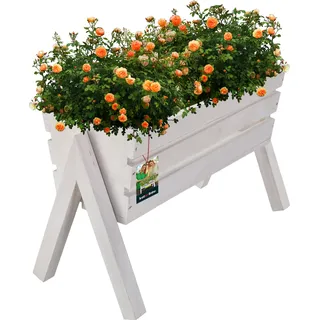 KOTARBAU® Blumenkasten auf Beinen 40,5 x 18 x 28,5 cm Weiß Kräuter Hochbeet Balkon Holz Pflanzkasten Hochbeet für Terrasse und Balkon Gemüsebeet Hochbeete - Weiß