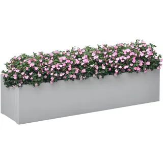 Outsunny Blumenkasten Pflanzkübel, Kräuterkübel mit Entwässerungsloch, Blumentopf Pflanzkasten Pflanzgefäß aus Stahl, für Balkon, Terrasse, Grau, 91 x 22 x 22cm