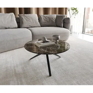 DELIFE Couchtisch Delron 70x70 cm Keramik Laminam®Emperador Extra Lucidato Dunkelbraun Kreuzfuß Flach Metall Schwarz - Dunkelbraun, Braun