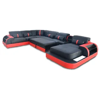 Multifunktion Sofa Couch Wohnlandschaft Couchen Polster Sofas LED Bettfunktion - Schwarz