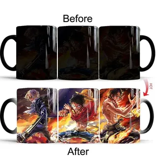 ONE PIECE Thermoeffekt Tasse Luffy Zoro Nami Sanji Ceramic Kaffee Tee Milch Becher#01 - 06