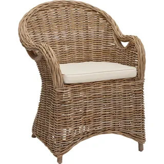 Landscape Stuhl , Creme, Grauweiß , Holz, Textil , Rattan , massiv , 64x88x56 cm , Esszimmer, Stühle, Polsterstühle