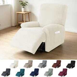 BOFITENG 4-Teilig Sesselschoner für Relaxsessel, All-Inclusive Sesselbezug, Sessel Überzug mit Taschen, Sesselhussen Stretch mit Armlehne, für Fernsehsessel Liege Sessel (Beige Gelb)