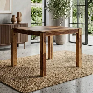 FineBuy Esstisch Massivholz Sheesham 80x80 cm Dunkelbraun Quadratischer Esszimmertisch Küchentisch 4 Personen Holztisch Tisch Esszimmer Handmade - Braun
