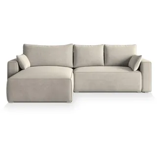 Masseno Ecksofa Foril Creme Velours-Stoff mit Schlaffunktion , Holz , L-Form,L-Form , 265x178 cm , Wohnzimmer, Sofas & Couches, Wohnlandschaften, Ecksofas