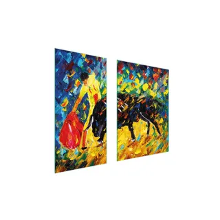 Herdabdeckplatten 2 teilig 75x52 Glaskeramikkochfeld Abdeckung Glas Schneidebrett Toreador Bunt