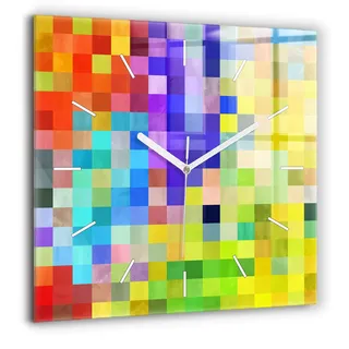 Wallfluent Große Wanduhr – Stilles Quarzuhrwerk - Uhr Dekoration Wohnzimmer Schlafzimmer Küche - Zifferblatt mit Striche - weiße Zeiger - 60x60 cm - Komposition von Quadraten - Gold