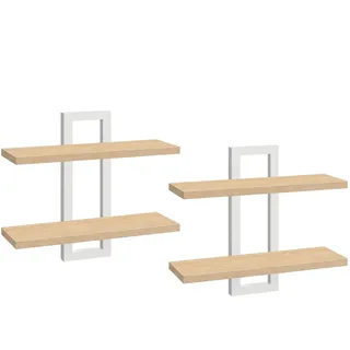 HOOBRO Schwebende Wandregale, 2-stufige Wandboard, Schweberegal 2er-Set, hängende Badezimmerregale, 38 cm Wandregale, für Wohnzimmer, Schlafzimmer, Küche, Natur und Weiß EWN32BJ01