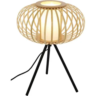 BRILONER – Bambus Nachttischlampe, Schreibtischlampe Holz, Tischlampe Kabelschalter, Leselampe, Boho, Zimmer Deko, Lampe, E27 Fassung, 28x39,5 cm (DxH)