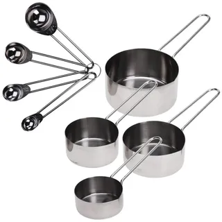 Messlöffel Edelstahl - 8er Set - Messbecher und Küchenmesslöffel Backen - Silber