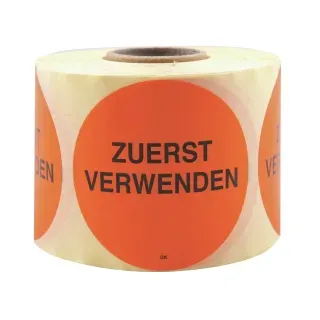 HYGOSTAR Zuerst verwenden Etikett, orange, Kennzeichnung der Lebensmittel, die unmittelbar verarbeitet werden müssen, 1 Rolle = 500 Stück