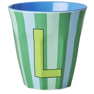 RICE Melamin Becher medium gestreift mit Buchstaben, Modell fr Jungen blau/grn/mint- T