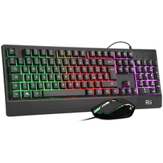 Rii Gaming RK400+ (italienisches Layout) – Spieltastatur und Maus-Set, LED-Hintergrundbeleuchtung mit 7 Farben (Regenbogen), Anti-Ghosting, Empfindlichkeit einstellbar bis zu 3.200 DPI