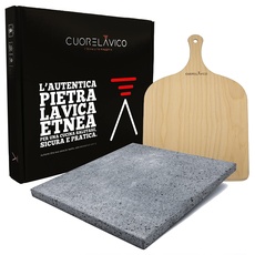 CUORE LAVICO - Set für Pizza Ätna Lavastein für Pizza 39 x 35 x 2 cm + Schaufel | Pizzastein für Gas-, Elektro- und Grillofen für Brot, Pizza und römische Pinsa - Made in Italy