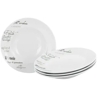 CreaTable, 19569, Serie Europa Gustoso, 4-teiliges Geschirrset für 4 Personen, Pastateller Set aus Porzellan, spülmaschinen- und mikrowellengeeignet, Made in Europe