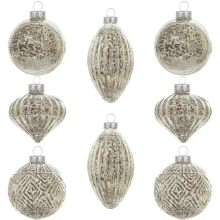 KI Store weihnachtskugeln Champagner Silber Glas 8 Stücke Ornamente für Weihnachtsbaum Christbaumkugeln Glas Weihnachtsdekoration Kugeln
