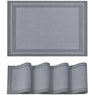 Artoid Mode Vinyl Silber Grau PVC Platzsets 4er Set, 30x45cm Tischsets Waschbar Schmutzabweisend Hitzebeständig Platzdeckchen Innen Küche Deko