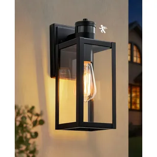 FTL Wandlampe Aussen mit Bewegungsmelder, 3 Beleuchtungsmodi Wandleuchte Laterne Außen, E27 Außenwandleuchte mit Bewegungsmelder, IP44 Außenleuchte Wand für Veranda Eingangstür, Mattschwarz