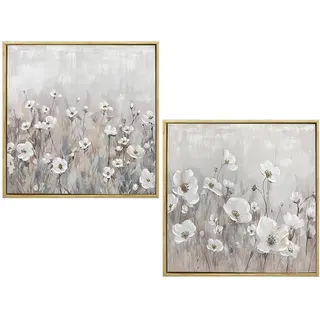 DRW Blumenbild aus Holz mit handbemaltem Rahmen, weiß, 60 x 3 x 60 cm, Medidas: 60x3x60cm