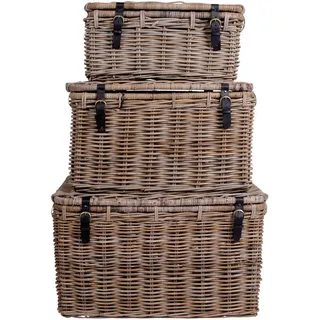 Korbset , Naturfarben , Naturmaterialien , 3-teilig , rechteckig , 81x48x51 cm , Ordnen & Aufbewahren, Körbe, Dekokörbe