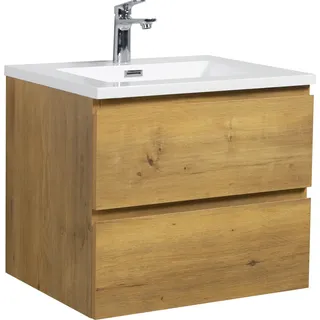 Badplaats Badmöbel Set mit Waschbecken und Unterschrank Angela 60 x 48 cm Eiche - Waschbeckenunterschrank mit Soft-Close und Waschbecken, Vorgemontiert - Braun