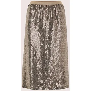 Sommerrock MADELEINE "Jerseyrock Midirock mit Glitzer-Print", Damen, Gr. 36, beige (dunkeltaupe), Obermaterial: 92% Polyamid PA. 5% Elasthan EL. 3% metallisierte Fasern MTF., Modern, ausgestellt, Röcke Sommerrock, Jerseyrock mit Glitzerprint