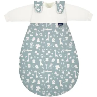 Alvi Baby-Mäxchen 3-teilig Baumwolle Zootiere puderblau - Blau 68/74 | Baby Schlafsack Set mit 2.5 TOG, Sommer- und Winterschlafsack sowie mitwachsendem Schlafsystem aus Baumwolle