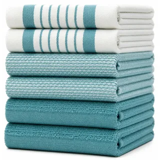 Bumble Küchenhandtücher - Geschirrhandtücher Handtücher Baumwolle – 6er Pack – XL Größe 50 x 70 cm – Edle, Weiche und Robuste Ringspinnbaumwolle in 3 Verschiedenen Texturen (Aqua)