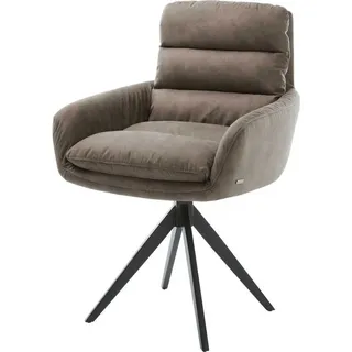 DeLife Polsterstuhl Abelia-Flex mit Armlehnen Kreuzgestell kantig Schwarz Mikrofaser Taupe Vintage