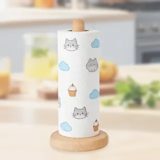 1Stück Küchenrollenhalter Holz Stehend,Küchenrolle Halter für Küche und Esstisch,Küchenrollenständer mit stabilem Holzfuß,Praktischer Papierrollenhalter für Rollen,Kitchen Paper Towel Holder Organizer