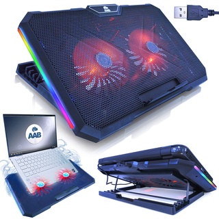 AABCOOLING Gemini - Schneller Kühlvorgang, Laptop Ständer mit 2 Lüftern PC Notebook PS4, RGB LED, Stand, Lüfter, Cooling für Notebooks und Consolen, Unterlage mit Kühler, 4-stufige Winkel