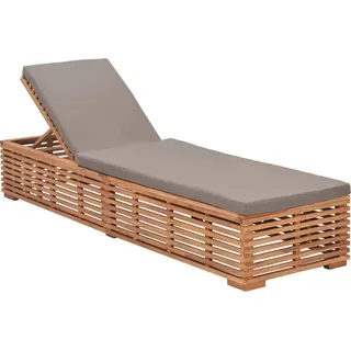 The Living Store Sonnenliege mit Dunkelgrauem Kissen Teak Massivholz - Grau