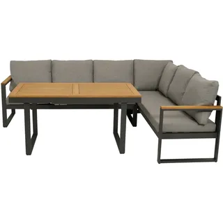 DEGAMO Funktions Eckbank Set KAMPALA 2-teilig Alu anthrazit Akazie, Polster grau - Grau, Braun
