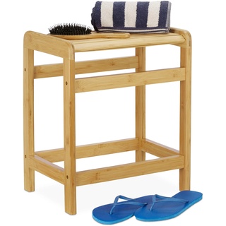 Relaxdays Badhocker Bambus, natürliche Optik, Sitzhocker für Garderobe, Blumenhocker, HBT: 50,5 x 41,5 x 29,5 cm, natur