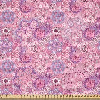 ABAKUHAUS Mauve Satin Stoff als Meterware, Altrosaner Muster Blumen Verzierung Böhmischer abstrakte verzierung druck, 3 M (148 x 300 cm), Getrocknete Rose Rosa - Rosa