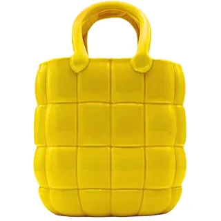 Blumenvase, Dekovase, Pflanzenvase, Tischvase, Keramikvase, Blumenvase als Handtasche, Handtaschenvase aus Keramik, in gelb mit Henkel Größe: L/B/H 18 x 10 x 25 cm.