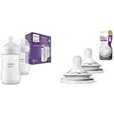 Philips Avent Babyflaschen Natural Response – 2x Babyflaschen, 260 ml, für Neugeborene ab 1 Monat, BPA-frei (Modell SCY903/02) & Avent Natural-Sauger (Modell SCF042/27)