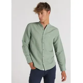 Victorio & Lucchino, V&L für Herren. 640277182 Hemd Langarm Leinenmischgewebe grün mao Kragen (3XL), Lässig