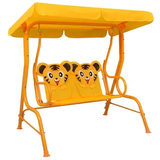 vidaXL Kinder Hollywoodschaukel Kinderschaukel Gartenschaukel Gartenbank Schaukelbank Hängeschaukel Gartenmöbel Gelb 115x75x110cm Stoff