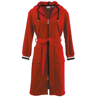 Damenbademantel CARL ROSS "437410" Gr. 32, rot (deep rot), 32/34, Velours, Hausmäntel, Damenbademantel, mit Tricolour Ärmelbündchen