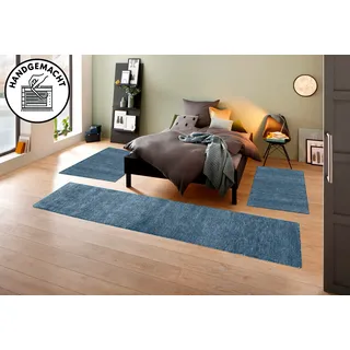 THEKO Gabbeh Uni Bettumrandung 14 x 200 cm Blau/Grau