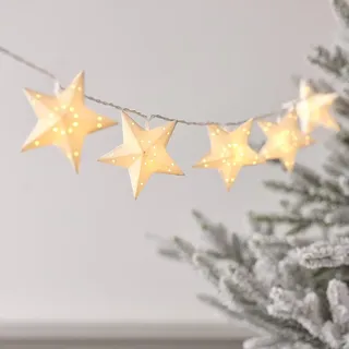 Lights4fun 10er LED Stern Lichterkette mit Timer Sterne Papier batteriebetrieben Weihnachtsbeleuchtung innen Weihnachten Stern Deko Weiß Weihnachtsdeko