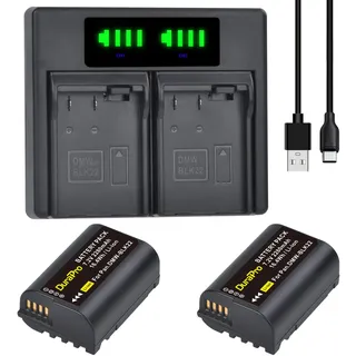 DuraPro 2Pcs 2280mAh DWM-BLK22 Battery Akku+ LED Dual USB Charger with Type C Port for Panasonic DMW-BTC15 Lumix DC-GH5 II DC-GH6 DC-S5 G9 GH5 GH5S Cameras